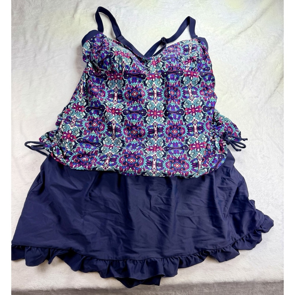 Sonria Women's Two Piece Swimsuit Ruffle Skirt Tankini Top Built In Bra Sz  20W